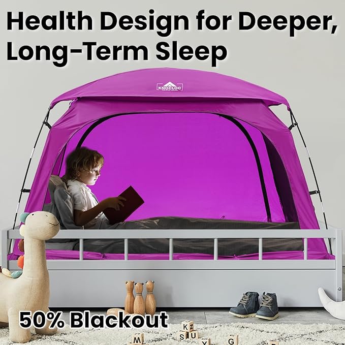 Twin Bed Tent for Girls Deeper Sleep & Privacy, with Built-in Fan Pocket for Improved Airflow, CPC Certified Princess Bed Tent for Kids Sleepover & Room Sharing, Lightweight & Easy Setup(Pink)