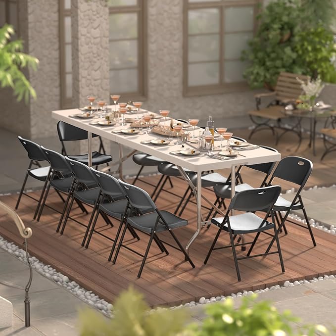 Nazhura 350 Weight Limit Heavy Duty Plastic Folding Chair with Reinfoced Steel Frame for Indoor and Outdoor, Wedding, Party, Restaurant, Meeting Room, Patio and Garden (Black, 4 Pack)