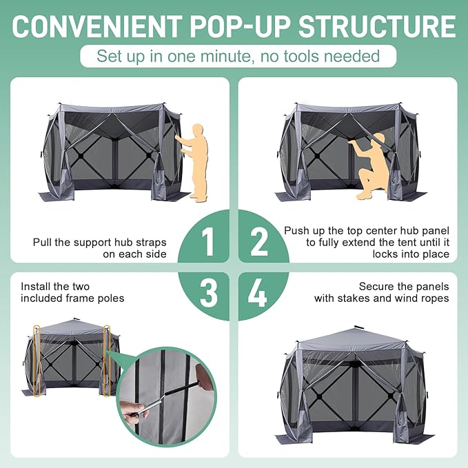 Outvita 10x10ft Instant Pop-Up Screen Tent - Outdoor Gazebo Canopy with Mosquito Netting & Carrying Bag - Versatile Pavilion Tent for Patios and Events