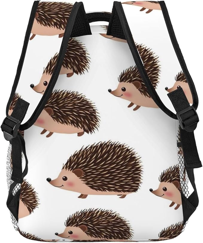 Women Men Polyester Cute Hedgehog Casual Daypack Large Capacity Bookbag With Side Pockets for Sports Picnic Walking Cycling