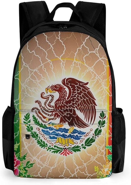 Daypack Polyester Anti-Theft Multipurpose Mexican Flag Lighting Flower Bookbag Big Capacity Gym Outdoor Hiking Backpack With Adjustable Shoulder Straps