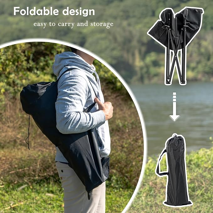 Folding Camping Chairs, Portable Moon Chair Support Up to 330Lbs with Carry Bag, Lightweight Foldable Outdoor Chair with Cup Holder, Black