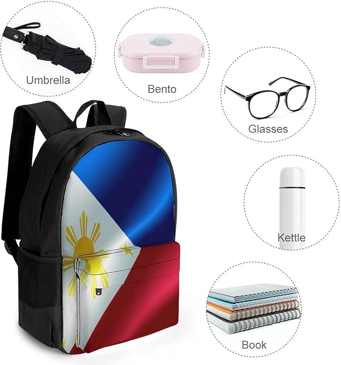 Polyester Daypack Backpack for Trekking Picnic Walking Cycling, Large Capacity Anti-Theft Multipurpose Shoulder Bag, Flag Of Philippines Casual Daypack