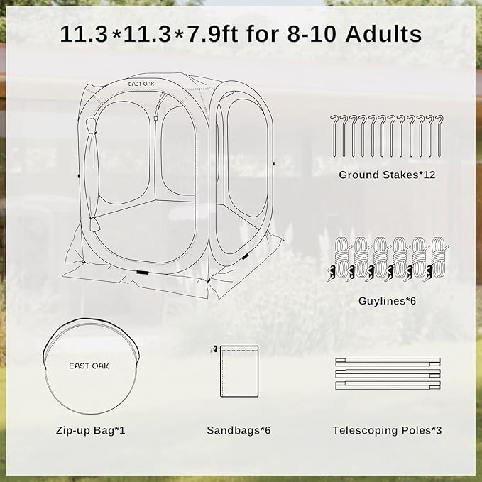 East Oak Screen House Tent Pop-Up, Portable Screen Room Canopy Instant Pop Up Screen Tent 12 x 12 FT with Carry Bag for Patio, Backyard, Deck & Outdoor Activities, Beige