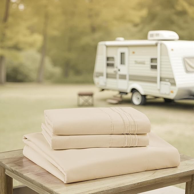 Camping Sheets Queen Size - Outdoor Air Mattress Sheet Set – Built-in Corner Straps for Air Mattress & Camping Use – Designed for Inflatable Beds & Tailgate Sleepovers, Beige