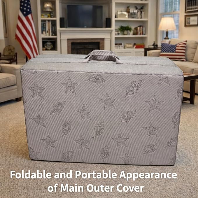 Tri Fold Mattress Twin Size with 2 Washable Removable Covers, 75×38×6 Folding Memory Foam Floor Mat Portable Guest Bed with Non-Slip Bottom for Camping, Travel & Guest Room