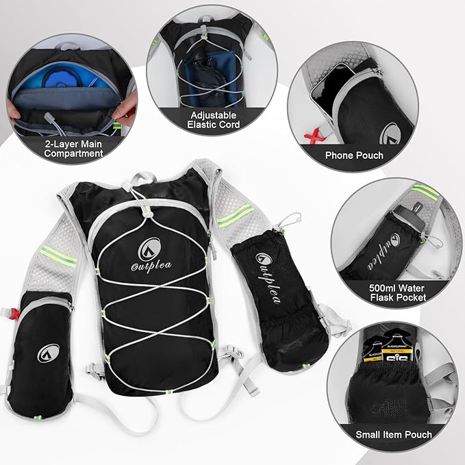 Lightweight Hydration Backpack with 2L Water Bladder for Men Women, Small Water Backpacks Running Vest for Hiking