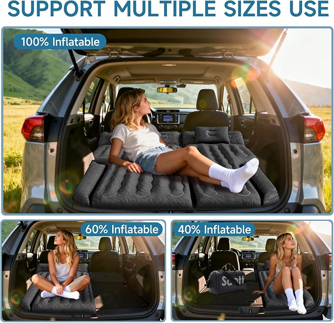 Inflatable SUV Air Mattress Bed Car Mattress for SUV, Double-Sided Flocking Travel Camping Bed, Car Sleeping Mattress for Universal SUV with Air Pump 2 Pillows