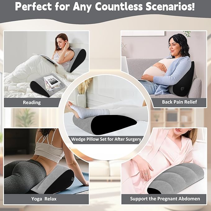 Portable Wedge Pillow Inflatable Cushion - Body Positioners Lightweight Wedge Pillow for Sleeping, Leg Elevation, Use in Bed, Travel, Camping, Fast Inflating Deflation (Grey)