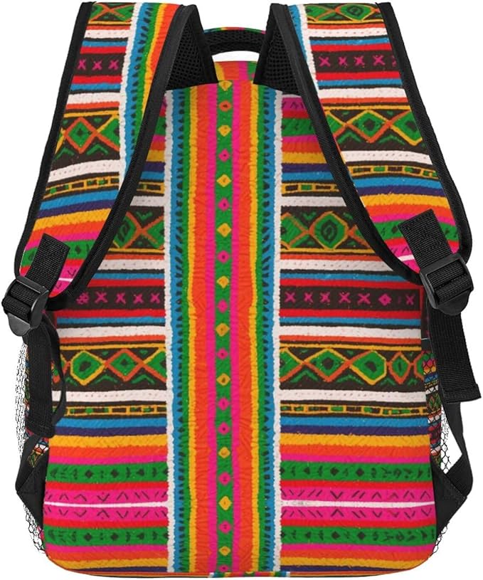 Daypack Anti-Theft Multipurpose Large Capacity Shoulder Bag, Colorful Mexican Blanket Stripes Art Travel Hiking Camping Rucksack With Smooth Zippers