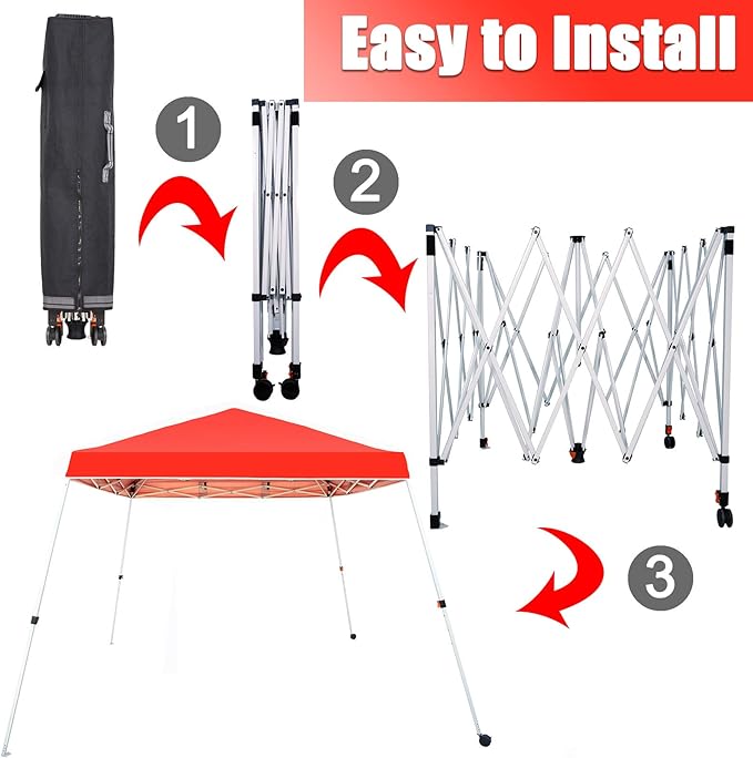 Sunnyglade 10x10 Ft Pop Up Canopy Tent One Button Easy Pop Up Outdoor Instant Folding Slant Leg Canopy with 2 Wheels and Deluxe Carry Bag(Red)
