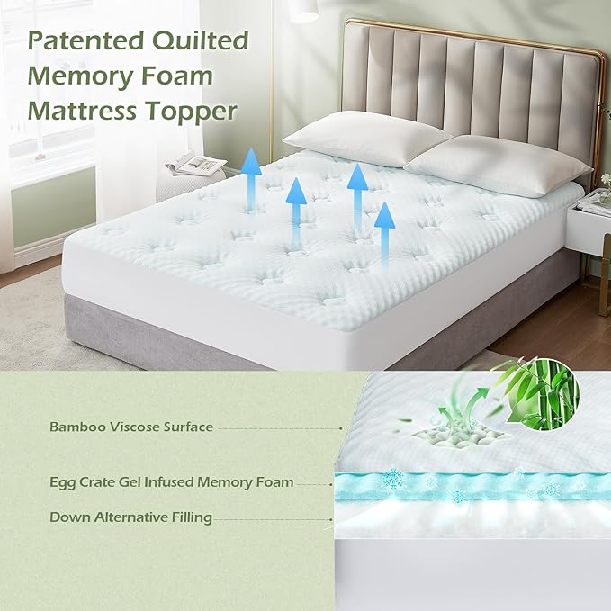 Hansleep RV Short Queen Mattress Pad Topper Memorry Foam, Camping Queen Foam Mattress Topper Viscose Derived from Bamboo, RV Mattress Pad Cover for Back Pain Relief, 60" x 75", White