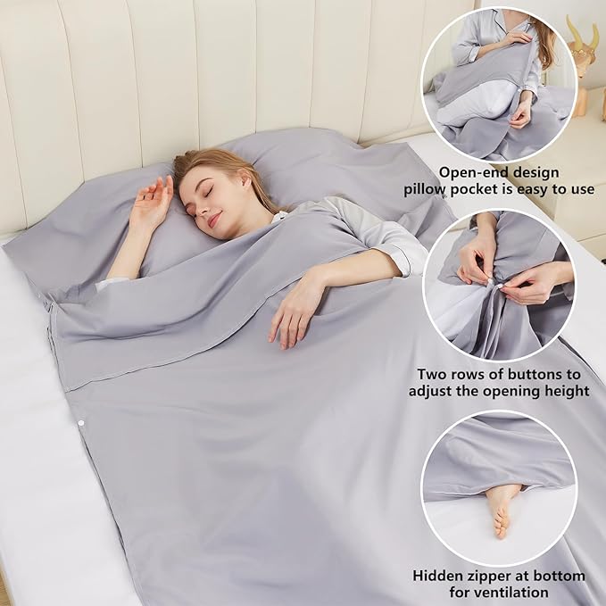 Sleeping Bag Liner Camping Adult Sleep Sack Lightweight Travel Sheet for Hotel Bed Compact Ultralight Essential Cleaning Supplies Kit Travel Bedding Set for Backpacking