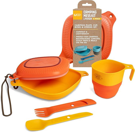 UCO 6-Piece Camping Mess Kit with Bowl, Plate, Camp Cup, and Switch Spork Utensil Set