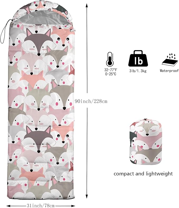 AILONEN Girls Pink Camping Sleeping Bags,Lightweight & Waterproof,3 Season Warm & Cool Weather,Cute Bow Duck Print Sleeping Bags for Kids,Girls,Adults Travelling,Outdoors