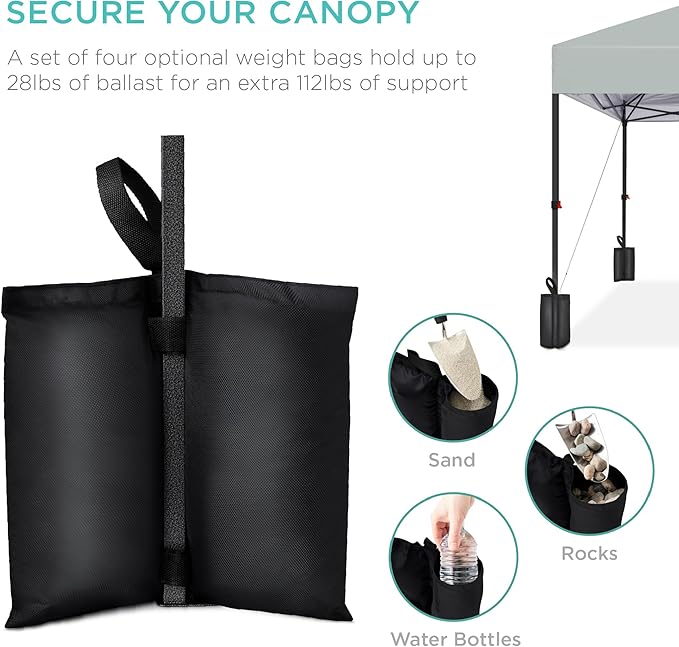 Best Choice Products 8x8ft Pop Up Canopy Tent, Outdoor Shade, 1 Person 1 Minute Set Up, Carry Case, 4 Weight Bags - Silver