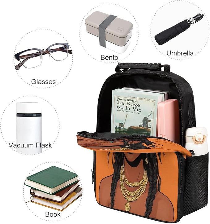 Rucksack Polyester Anti-Theft Multipurpose Cool Dreadlocks Hair Afican Woman Art Carry On Bag Large Capacity Travel and Sport Backpack Rucksack With Smooth Zippers