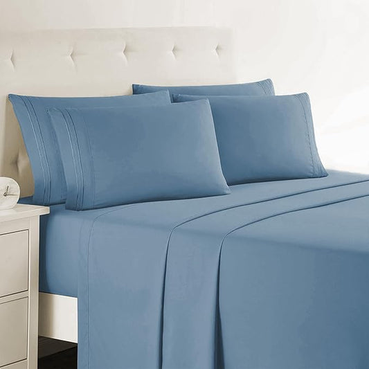Clara Clark Twin XL Sheets - Hotel Luxury 5 Piece Bed Sheets for Twin XL Size Bed - Soft Bedding Sheets & Pillowcases, Fits Mattress up to 16 inch deep. Twin XL, Stone Blue