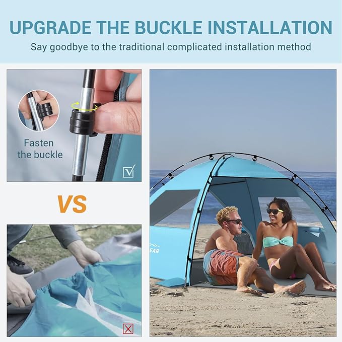 Elegear CumbreX™ Beach Tent Sun Shelter with Canopy, 4-5 Person Pop Up Beach Tent, Easy Setup UPF 50+ UV Protection Portable Lightweight Double Silver Coating Beach Cabana Sun Shade Shelter - Sky Blue