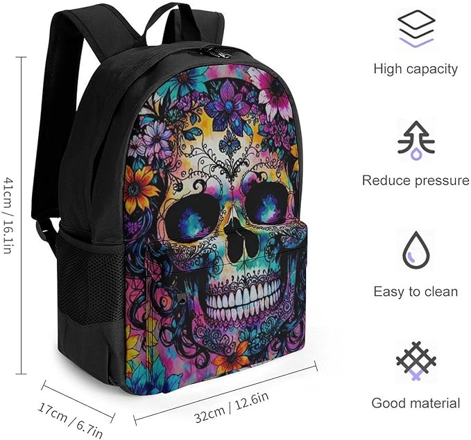 Supdreamc Lightweight Daypack Bookbag for Trekking Business Walking Cycling, Big Capacity Anti-Theft Multipurpose Carry On Bag, Indain Mandala Sugar Skull Business Computer Bag