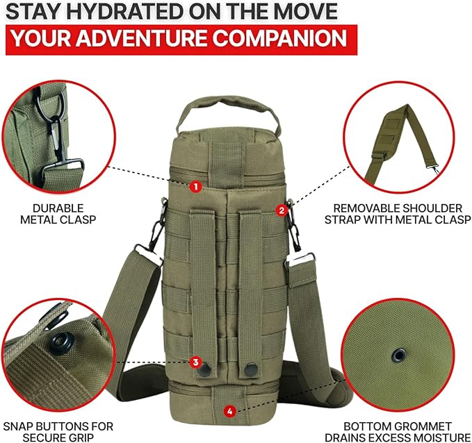 Orca Tactical Molle Water Bottle Pouch - Molle Water Bottle Holder Fits Most 32 and 40 oz Bottles - Water Bottle Pouch for Backpack - Thicker Insulated Water Bottle Holster Keeps Drinks Cooler Longer