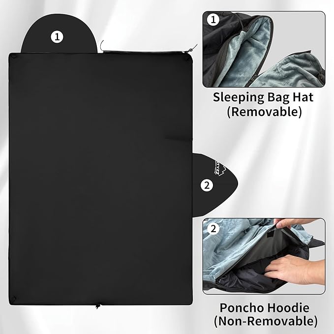 ONTYZZ Waterproof Camping Blanket, Windproof Poncho Hoodie Blankets with with Crystal Velvet Lining, Wearable Sleeping Bag for Stadium, Concerts, Car Travel, Beach, Picnic, Two Pack(79 x 59'')
