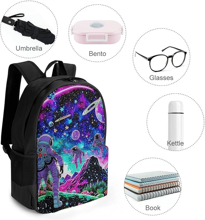 Supdreamc Lightweight Daypack Backpack for Sports Travel Running, Large Capacity Multipurpose Anti-Theft Bookbag, Space Astronaut Galaxy Art Laptop Backpack Daypack