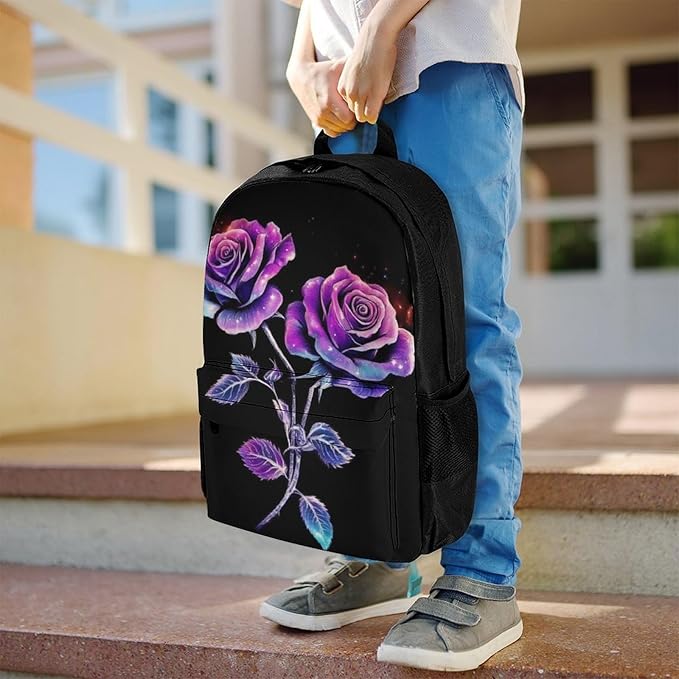 Supdreamc Polyester Daypack Backpack for Climbing Outdoors Running, Big Capacity Multipurpose Anti-Theft Bookbag, Colorful Flower Rose Travel Hiking Camping Rucksack