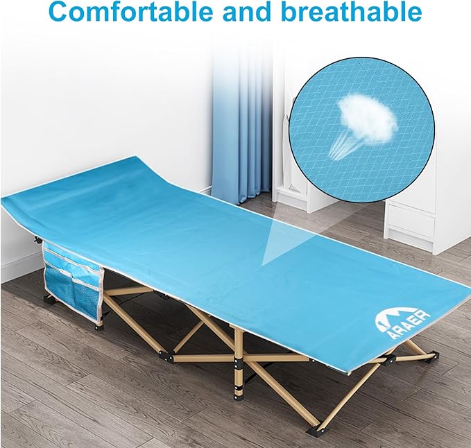 Camping Cot, 450LBS(Max Load), Portable Folding Outdoor Bed with Carry Bag for Adults Kids, Heavy Duty Cot for Traveling Gear Supplier, Office Nap, Beach Vocation and Home Lounging (Blue)