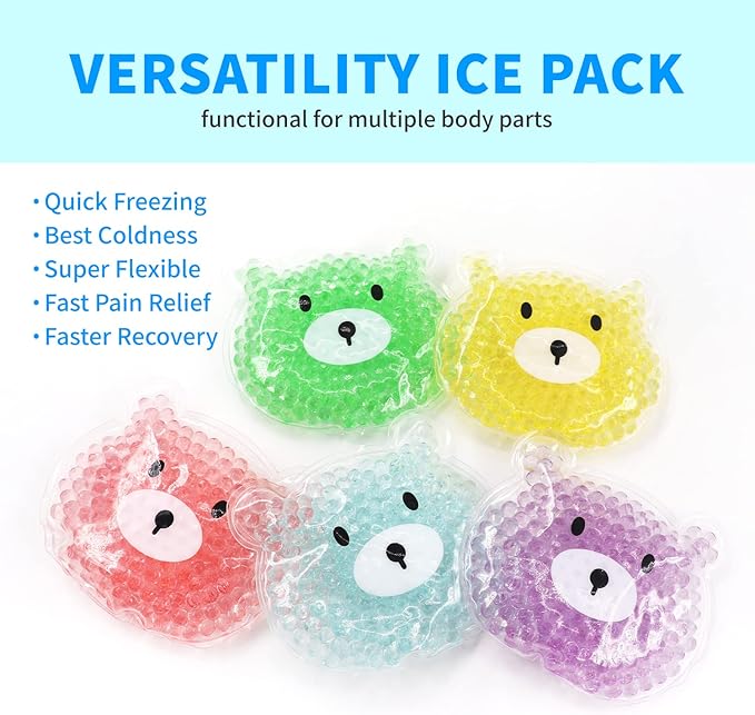 5 PCS Boo Boo Ice Packs, Kid Reusable Ice Pack, Auxiliary Fever Reduction, Hot Cold Pack for Kids Injuries, Wisdom Teeth, Baby Colic, Gas and Upset Stomach, Pain Relief, Fever, Headaches