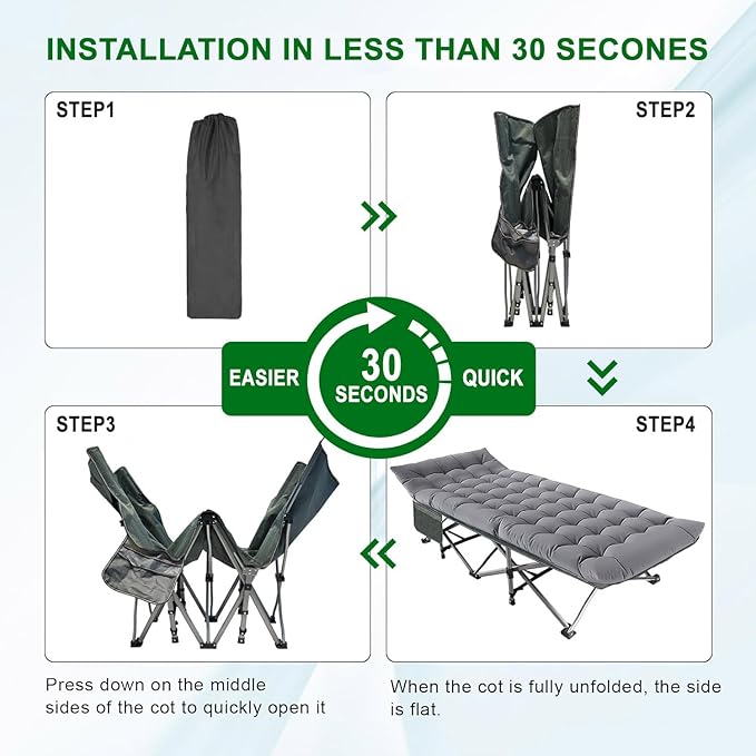 Camping Cot for Adluts, Sleeping Portable Bed Folding Outdoor Cot for Camping W/Soft Pad, Cement Grey