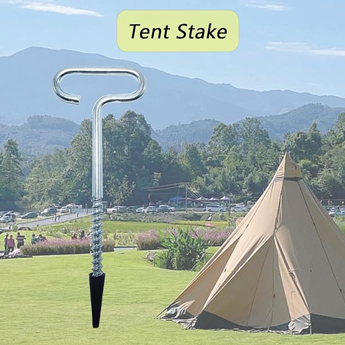 4Pcs Heavy Duty Tent Stakes, 18cm Ground Anchors, Threaded Peg for High Winds, Ice Fishing Shelter Nails, Metal Stake for Outdoor Summer Camping Activities, Durable Tent Fixer Spikes
