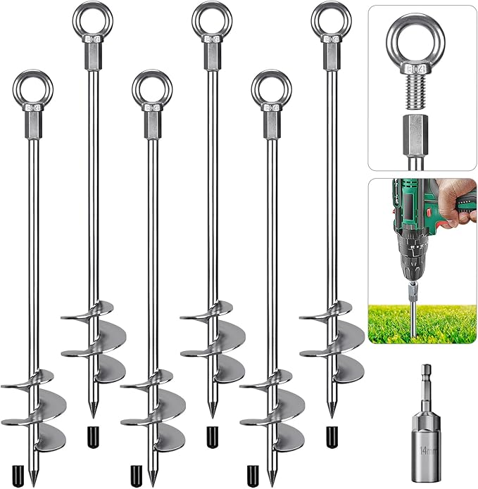 30'' Ground Anchors Screw in Heavy Duty 12mm Solid Steel, 3" Spiral Blade with Smooth Edges, Fully Welded Design for Mobile Home, Shed, Trampoline, Swing Set, Carport, Earth, Tent, 6Pack