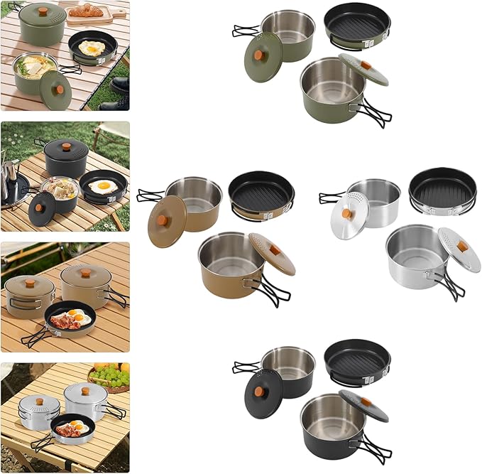 Camping Cookware Set Portable Camping Cooking Set 304 Stainless Steel Camping Pots and Pans Set Campfire Cooking Equipment with Storage Bag for Outdoor Camping Hiking Picnic for 2-3