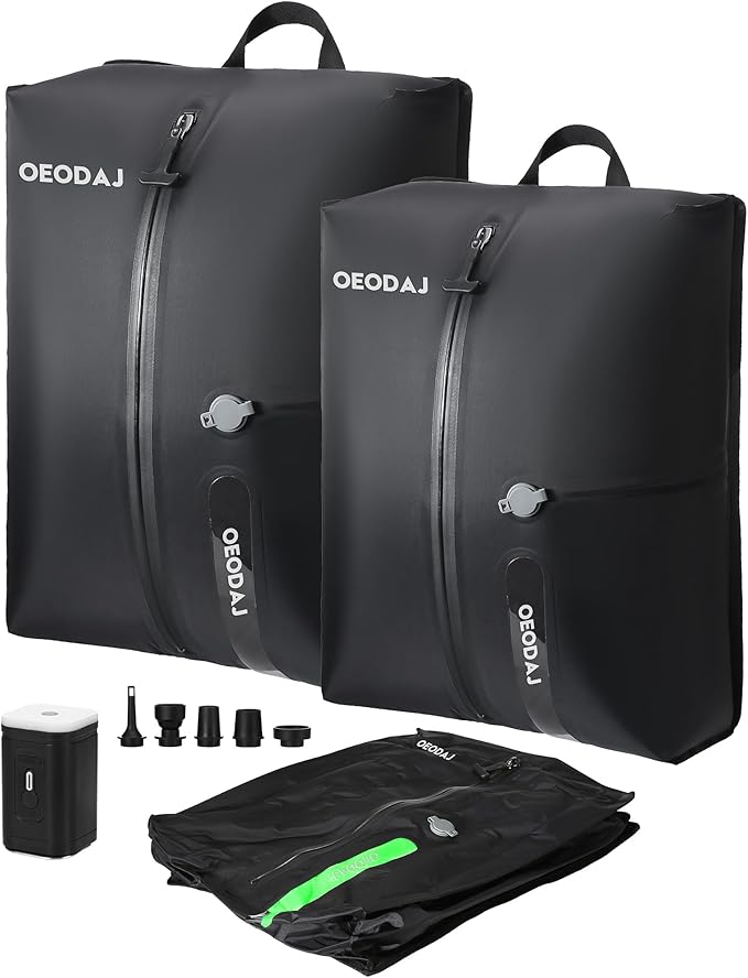 Travel Vacuum Bags with Wireless Pump, Reusable Waterproof Travel Pack Vacuum Kit, Compression Packing Cubes for Carry On Suitcase and Backpack, Seal Storage Bags for Clothing Luggage-2 Pack, 23L