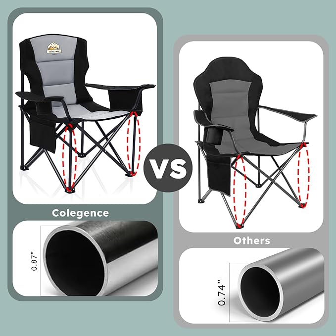 Oversized Camping Chairs 2 Pack - 450lbs Support Heavy Duty Folding Camp Chair Wide Portable Outside Collapsible Chairs with Carry Bag,Cooler,Cup Holder for Outdoor,Lawn,Sports,Baseball,Soccer-Black