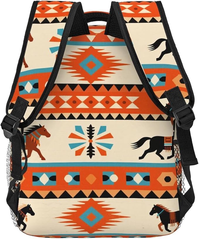 Men Women Lightweight Southwest Native American Ethnic Horse Dreamcatcher Art Casual Daypack Large Capacity Bookbag With Adjustable Shoulder Straps for Gym Business Bicycle