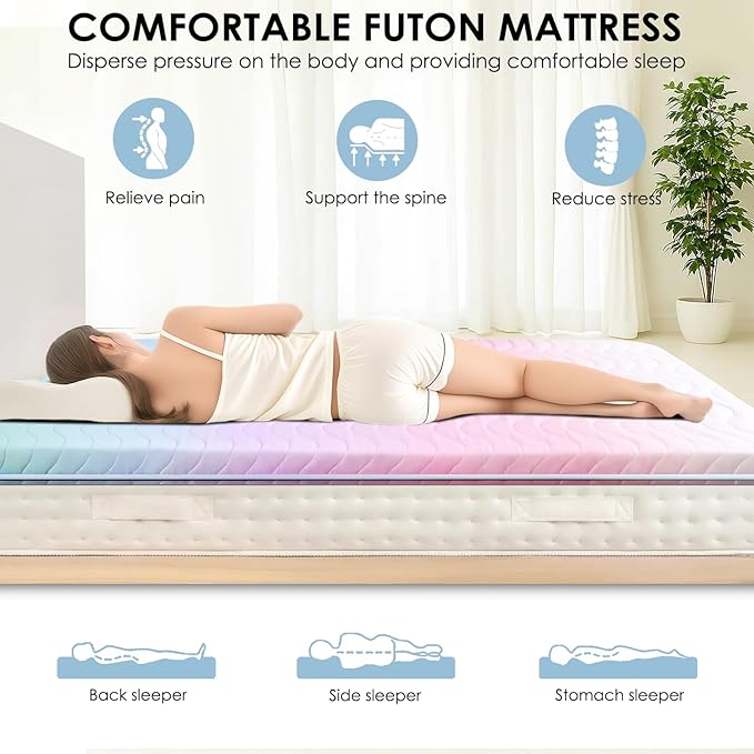 Japanese Floor Futon Mattress, 3.5" Thicken Colorful Rainbow Portable Floor Mattress, High-Density Foam Tatami Mat Sleeping Pad for Camping Guest Room Dormitory RV, Full