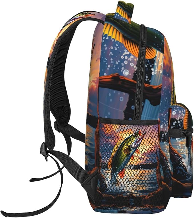 Lightweight Daypack Backpack for Sports Travel Running, Large Capacity Multipurpose Anti-Theft Bookbag, Fish Diving Good Luck Art Laptop Backpack Daypack