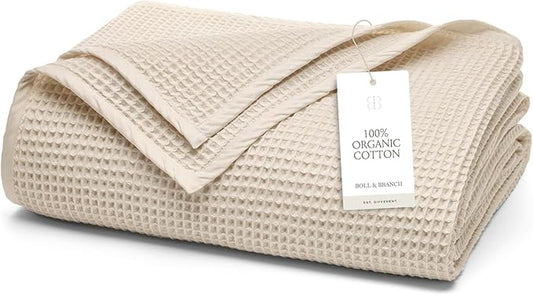 BOLL & BRANCH Waffle Bed Blanket - Twin/Twin XL, Natural - Luxury 100% Organic Cotton - Soft, Lightweight and Breathable - Textured Waffle Weave Design
