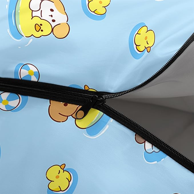 AILONEN Kawaii Puppy Sleeping Bag for Kids Boys Girls,Warm and Cool Weather,Lightweight,Waterproof Backpacking,Cartoon Cute Dog & Duck Animal Themed Blue Sleeping Bag for Camping