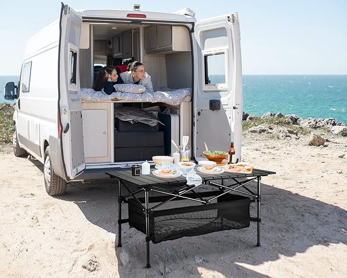 Lightweight Aluminum Folding Camping Table (37.13” x 21.57” x 19.69”), Portable Roll-Up Design for Outdoor, Camping, Beach, BBQ, Patio, and Picnic, Durable & Waterproof with Carrying Bag