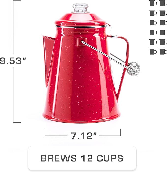COLETTI Classic Percolator Coffee Pot — Camping Coffee Percolator, Campfire Coffee Pot – Camping Pot for Groups — Brew for the Whole Campsite (Red, 12 Cup)