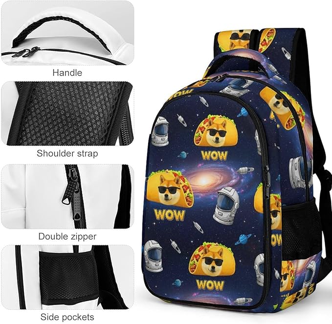 Travel Backpack Purse for Women, Galaxy Space Shiba Inu Dog Cute Laptop Backpack with Tumbler Holder for Nurse Teacher College Work Casual Daypack