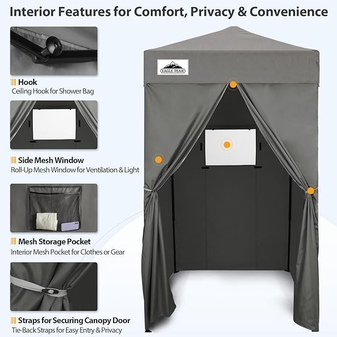 EAGLE PEAK Flex Ultra Compact 4x4 Pop-up Canopy, Sun Shelter, Changing Room, Portable Privacy Canopy Cabana for Pool, Fashion Photoshoots, or Camping, Dark Gray