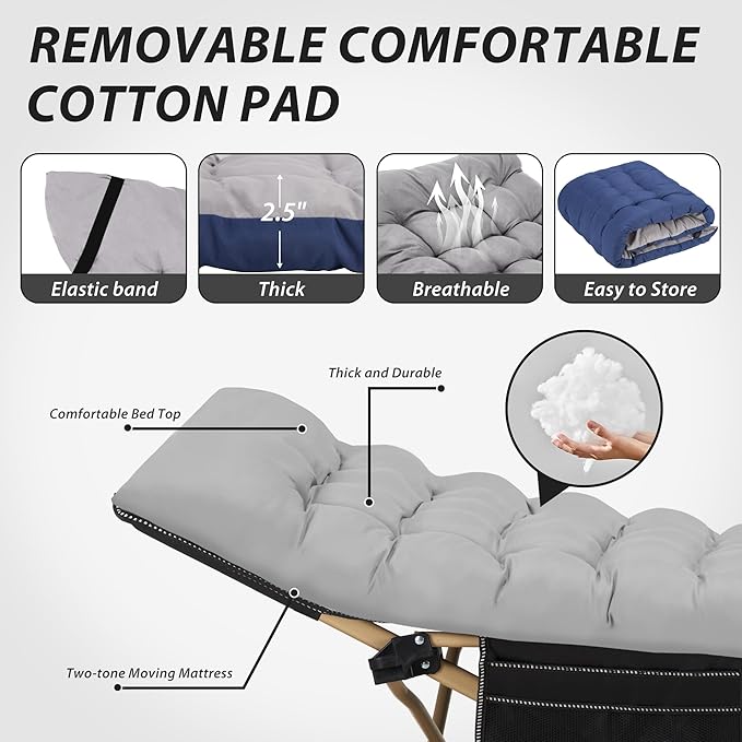 Folding Camping Cot for Sleeping, Portable Cots for Adults, Heavy Duty Cot Bed 550LBS(Max Load), Extra Wider Cots with Large Pocket for Outdoor, Office, Beach