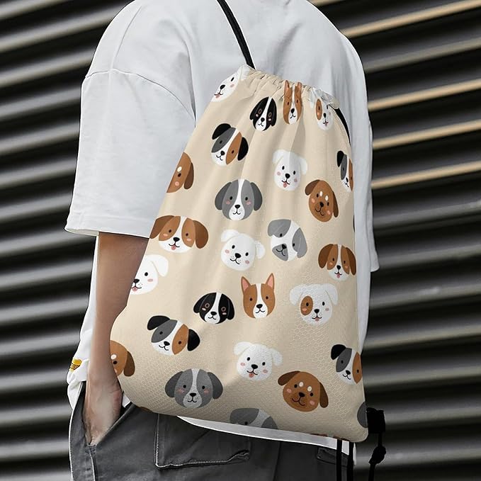 Swim Drawstring Bag Waterproof Sports Backpack for Beach Gym Training Gear Storage Lightweight Unisex Sackpack, American Pit Bull Terrier Dog Heads Art Bags