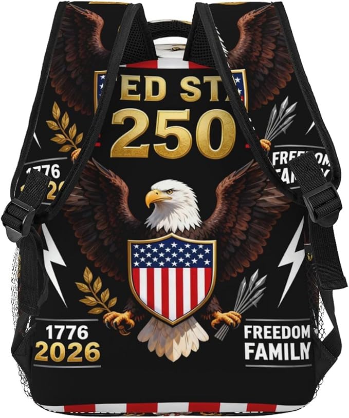 Men Women Lightweight USA 250th Anniversary America Patriotic Art Backpack Large Capacity Carry On Bag With Padded Straps for Sports Work Walking Cycling
