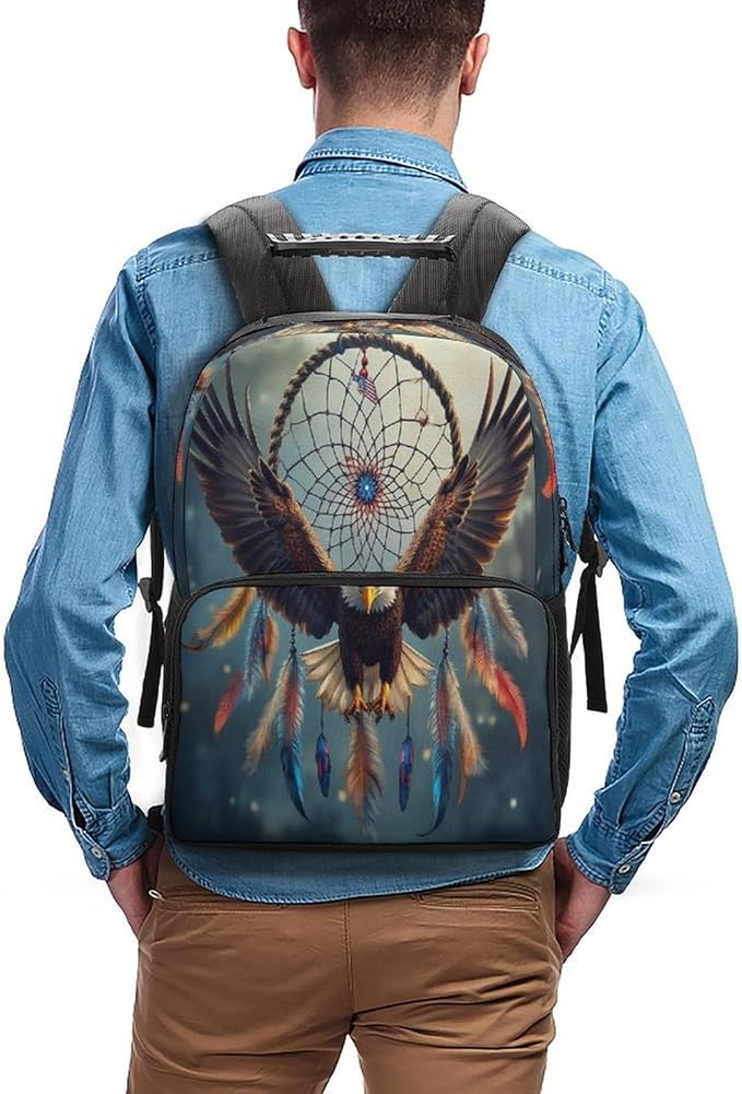 Backpack Lightweight Anti-Theft Multipurpose Boho Totem Native American Eagle Dream Catcher Shoulder Bag Large Capacity Travel Hiking Backpack With Padded Straps