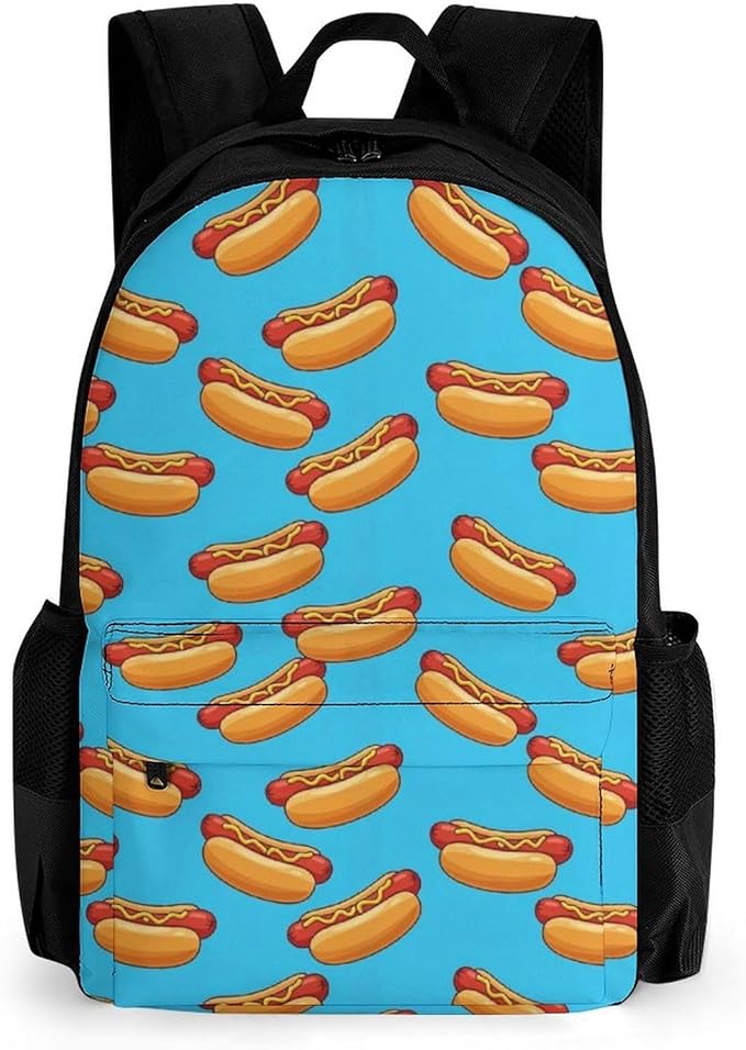 Men Women Polyester Hot Hotdogs Daypack Bookbag Big Capacity Shoulder Bag With Padded Straps for Climbing Travel Walking Cycling